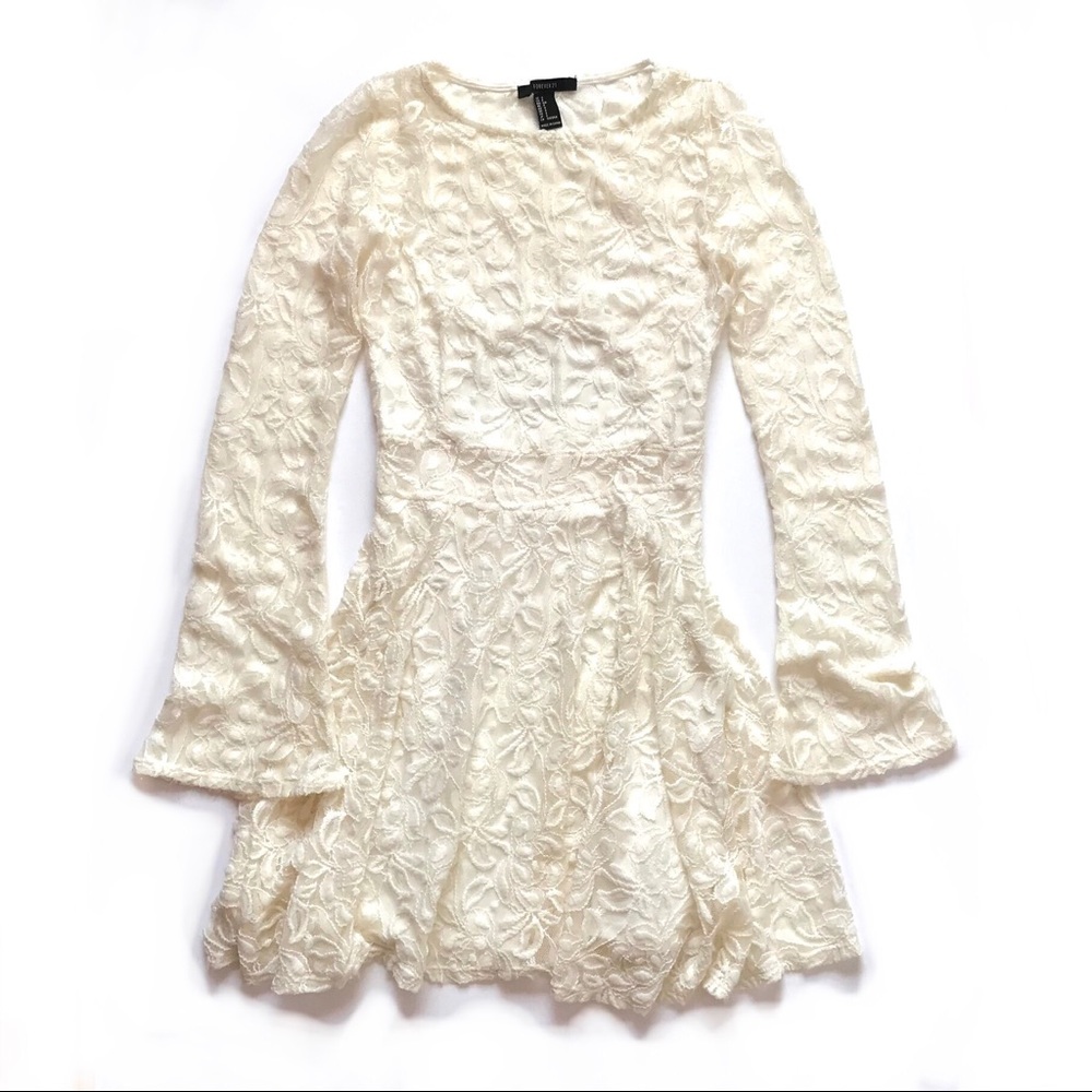 Forever 21 Floral Lace Boho Chic White Dress Small